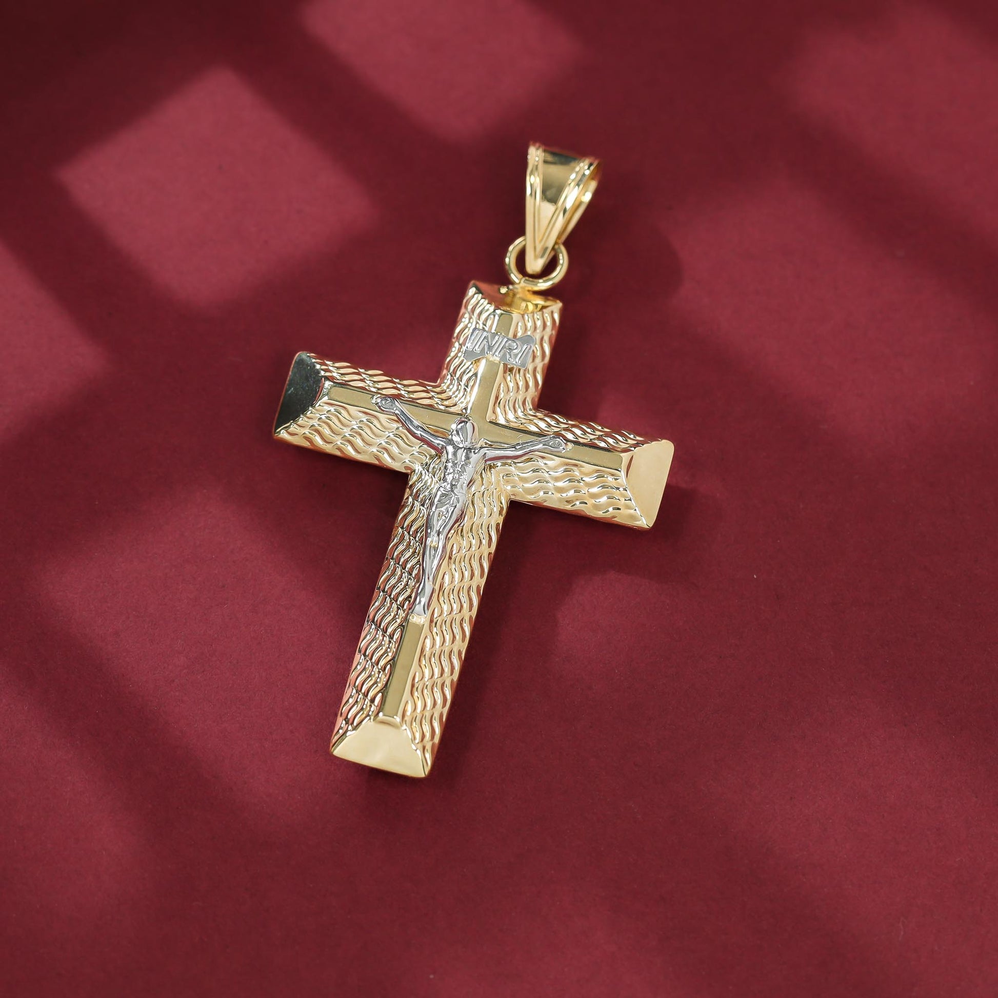 9ct Two Tone Crucifix Cross Pendant - FJewellery