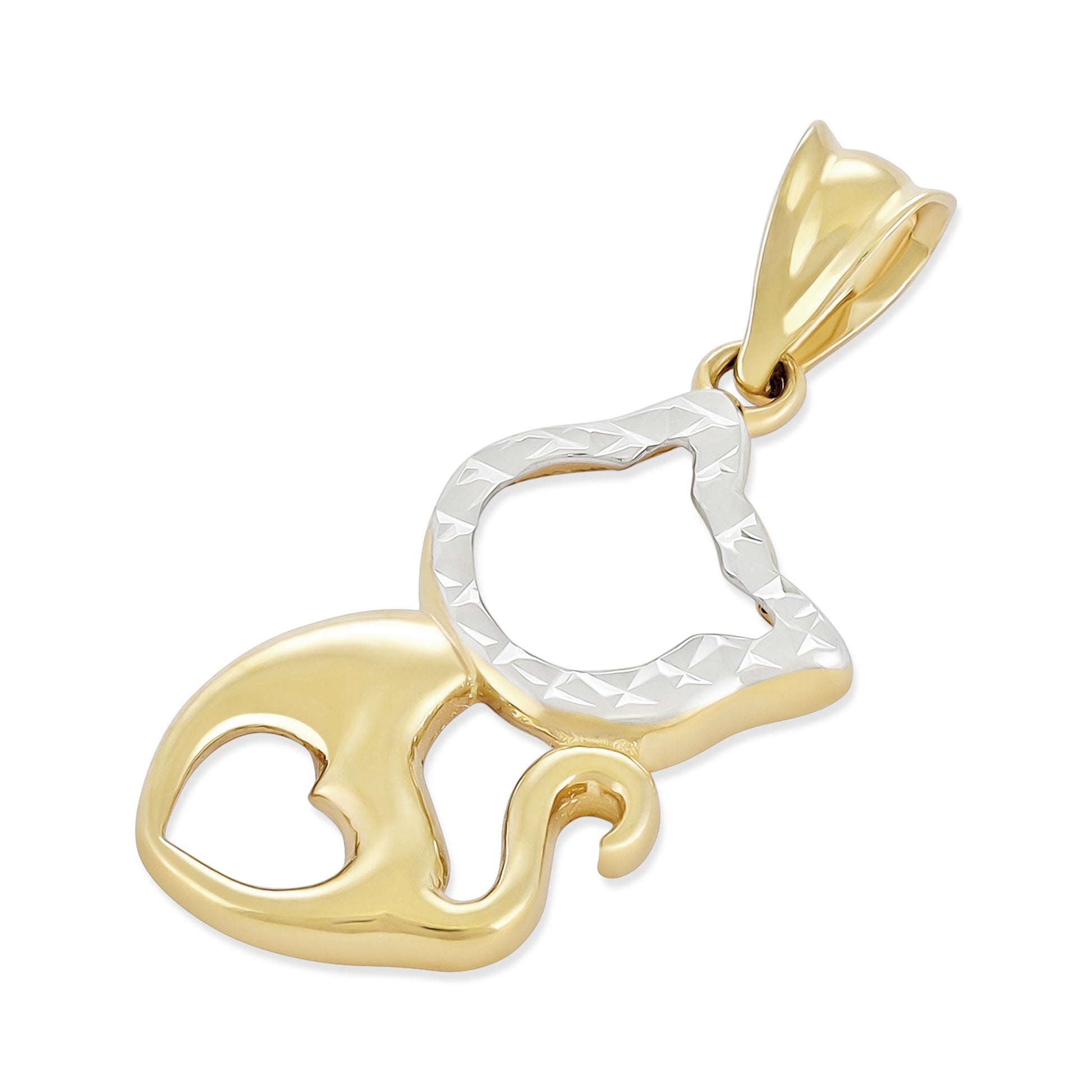 9ct Two Tone Gold Cat Pendant - FJewellery