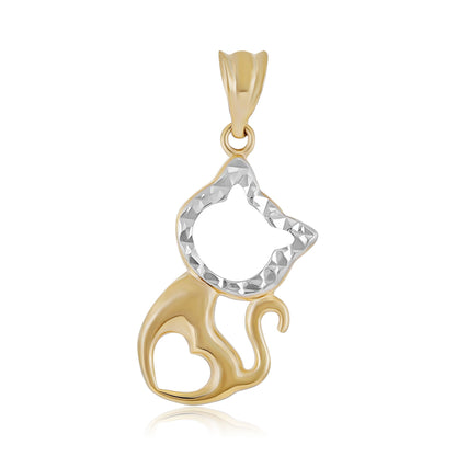 9ct Two Tone Gold Cat Pendant - FJewellery