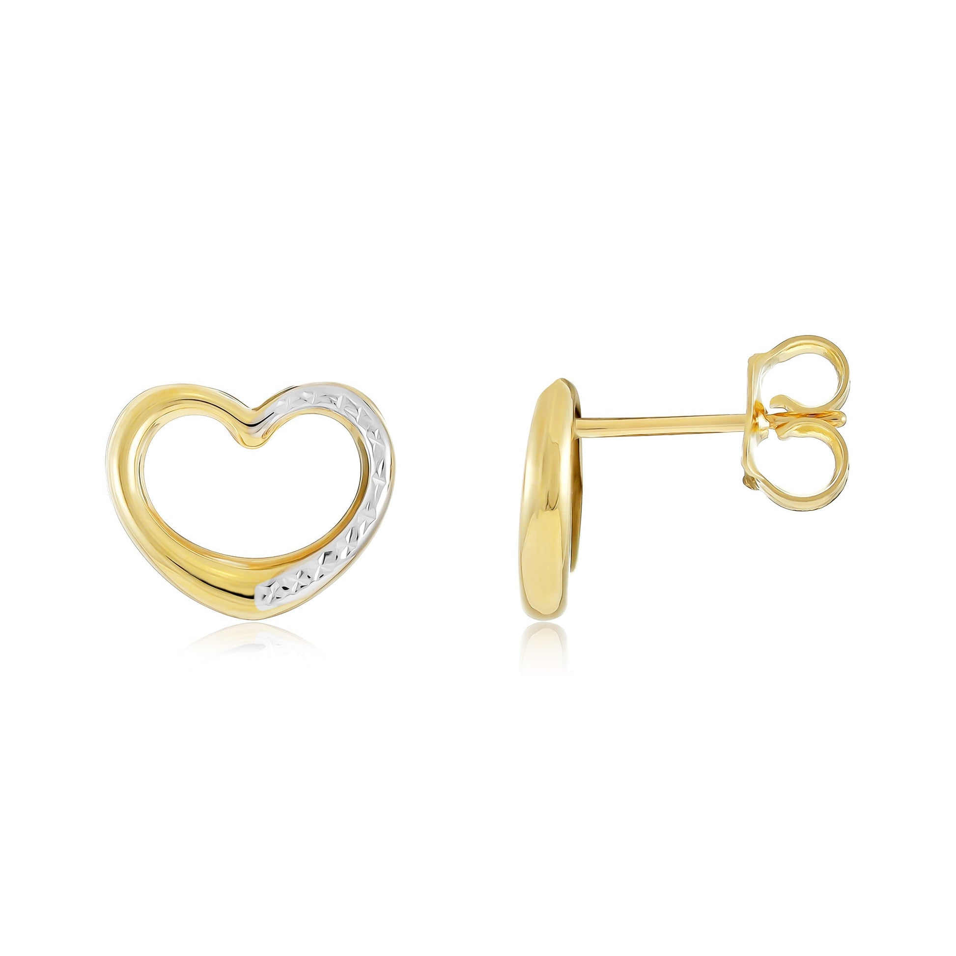 9ct Two Tone Gold Heart Stud Earrings - FJewellery
