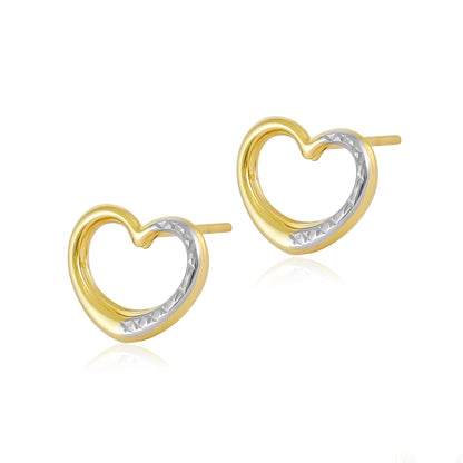 9ct Two Tone Gold Heart Stud Earrings - FJewellery