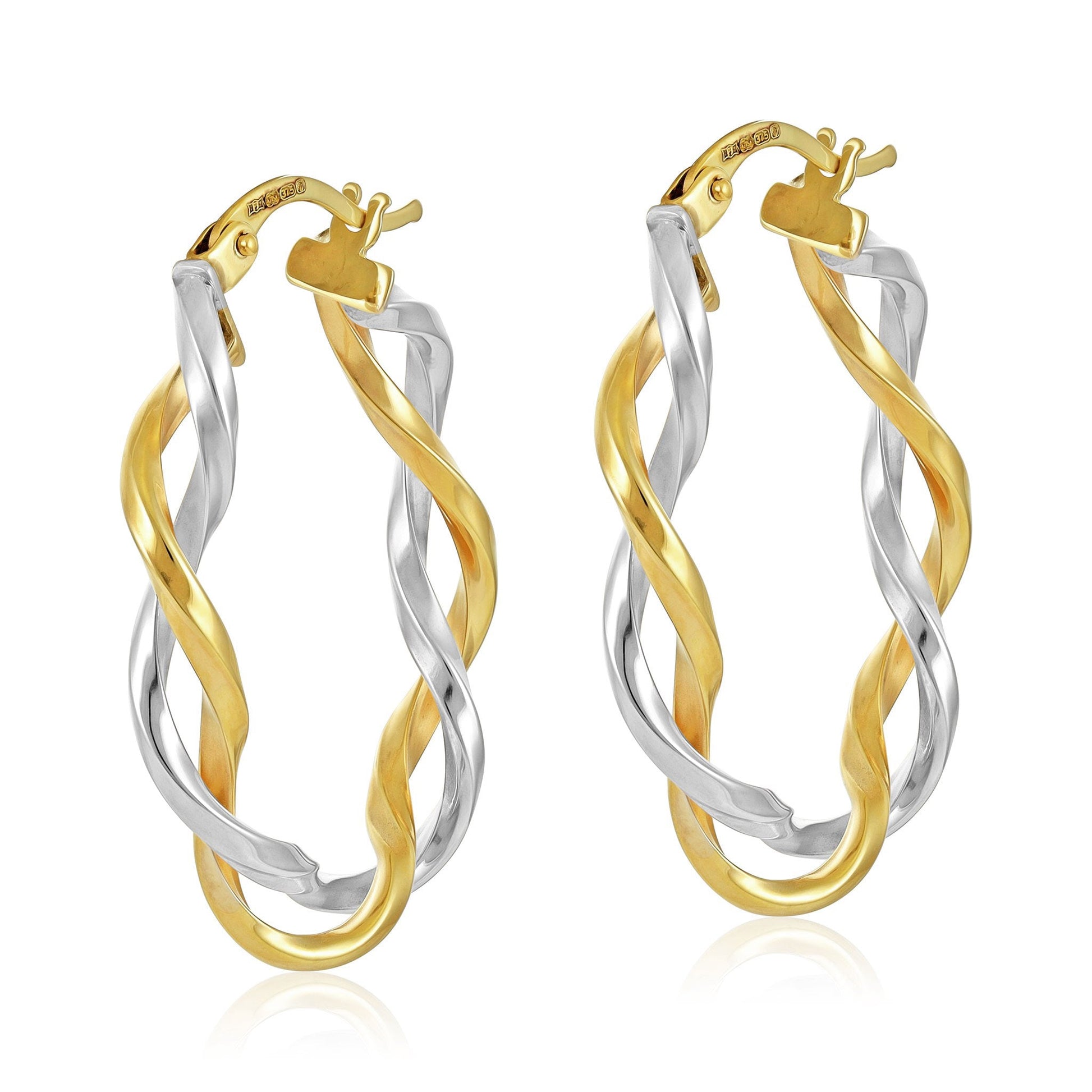 9ct Yellow and White Gold Twisted Hoop Earrings - FJewellery