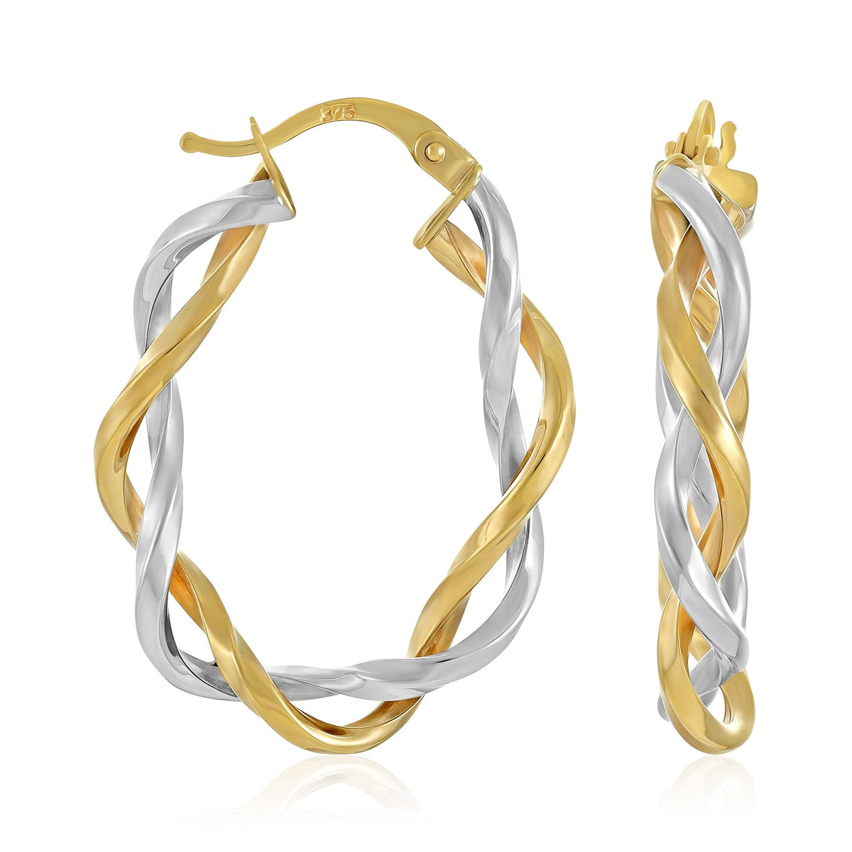 9ct Yellow and White Gold Twisted Hoop Earrings - FJewellery