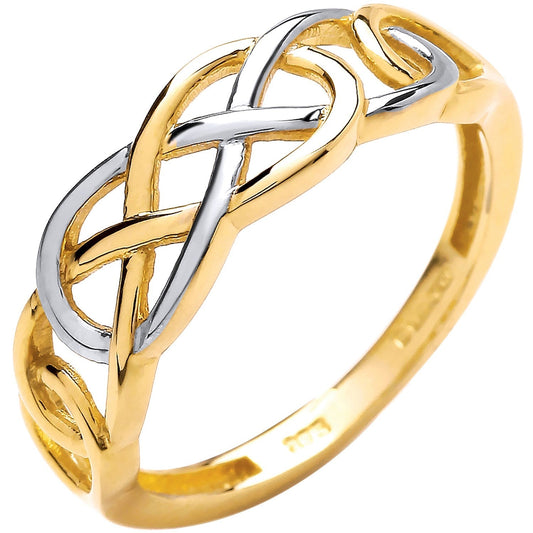 9ct Solid Yellow Gold 2 Colour Celtic Ring 111556