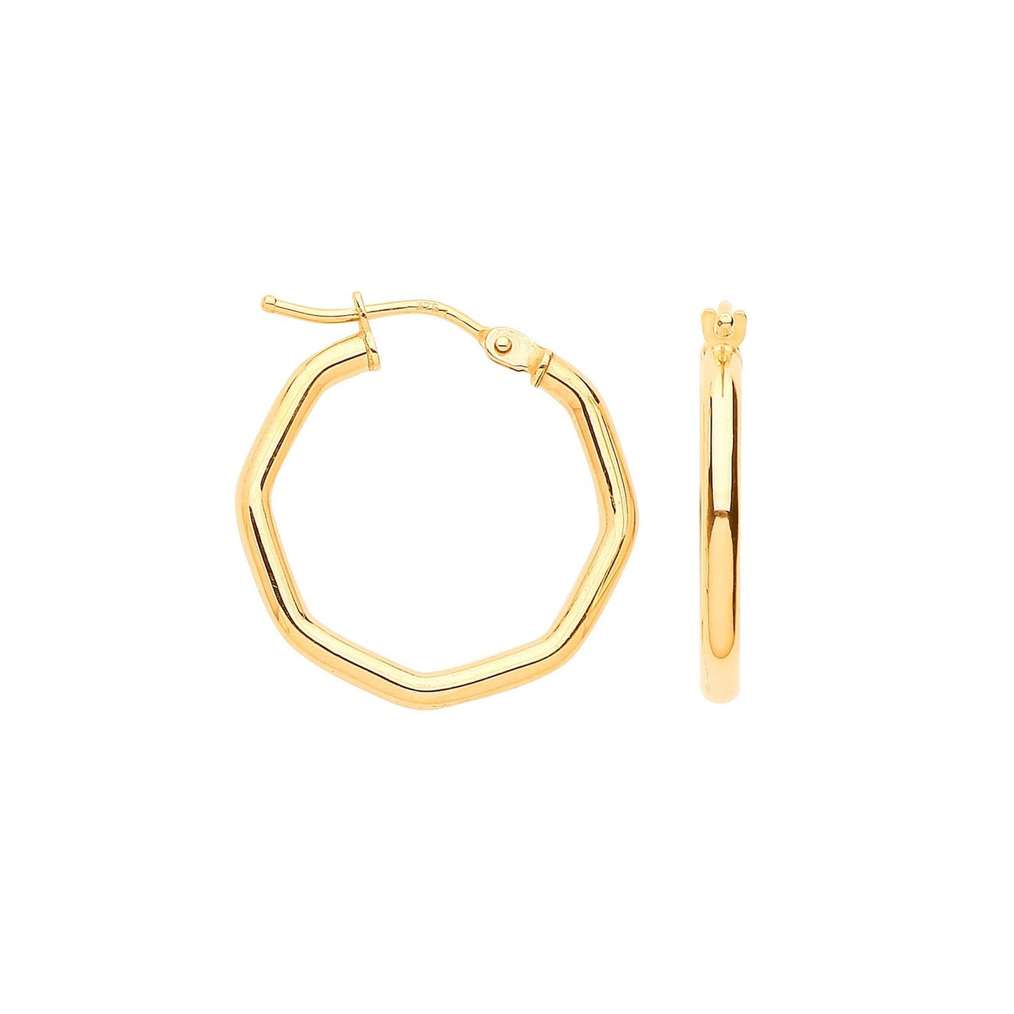 9ct Yellow gold 20mm Octagon Hoop Earrings - FJewellery