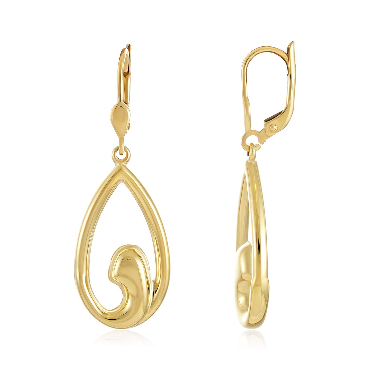 9ct Yellow Gold Abstract Detail Drop Earrings - FJewellery