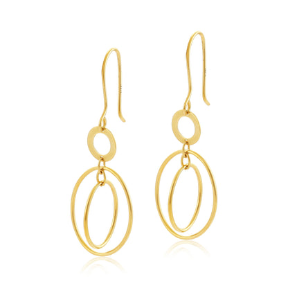9ct Yellow Gold Abstract Drop Detail Earrings - FJewellery