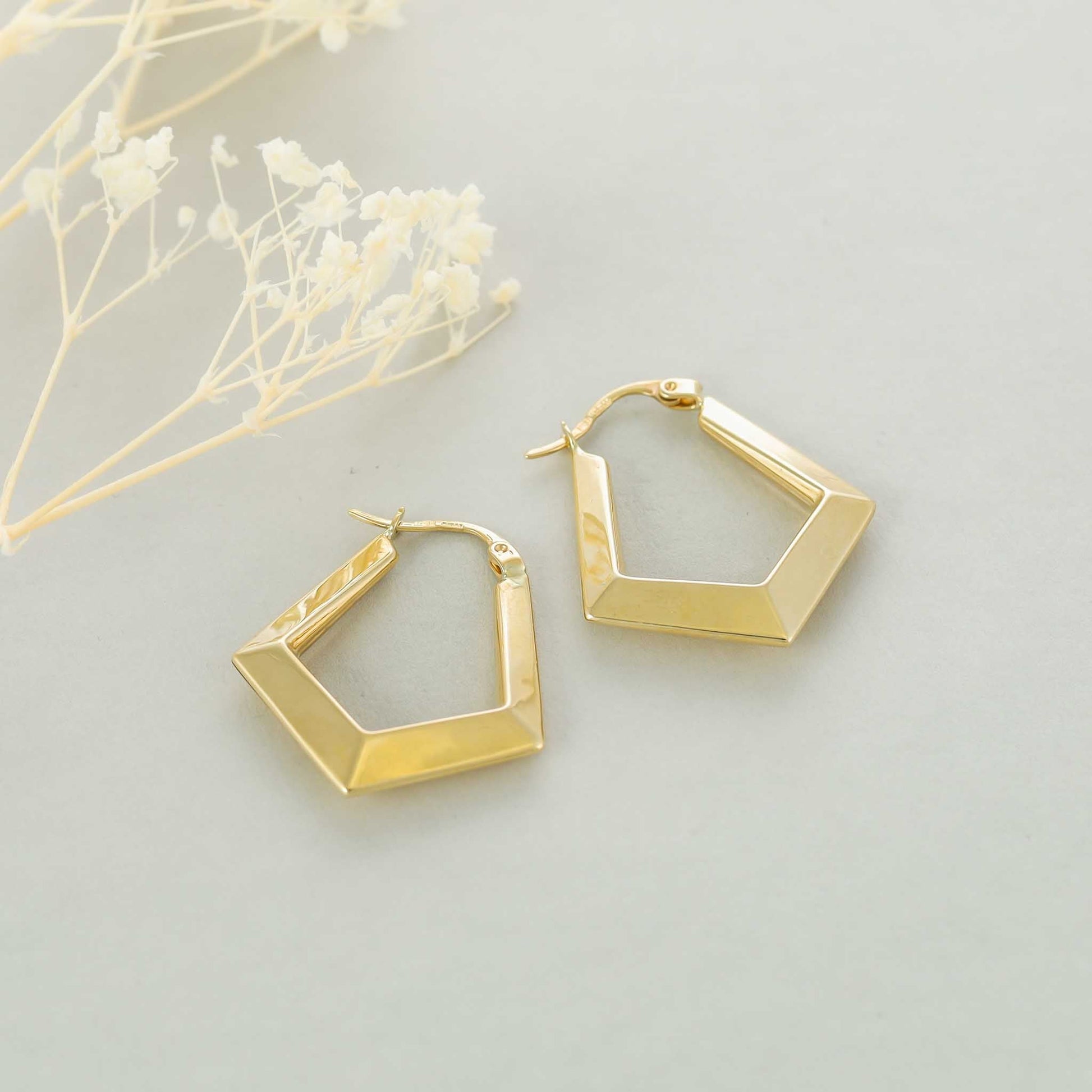 9ct Yellow Gold Angular Hoop Earrings - FJewellery