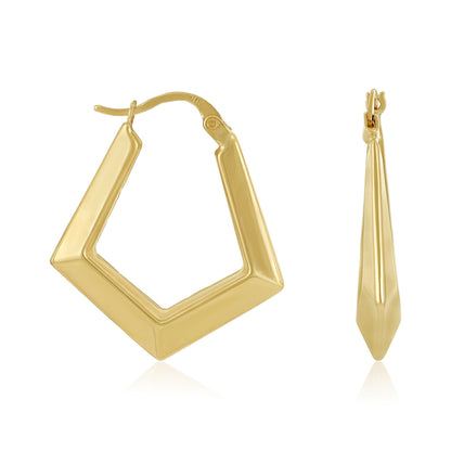 9ct Yellow Gold Angular Hoop Earrings - FJewellery