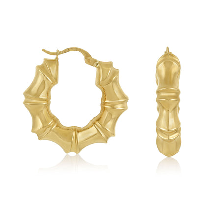 9ct Yellow Gold Bamboo Hoop Earrings ER7036 - FJewellery