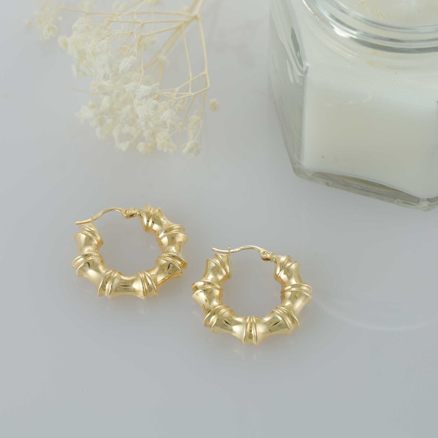 9ct Yellow Gold Bamboo Hoop Earrings ER7036 - FJewellery