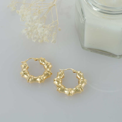 9ct Yellow Gold Bamboo Hoop Earrings ER7036 - FJewellery
