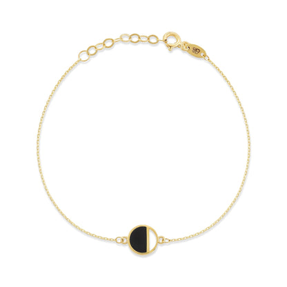 9ct Yellow Gold Black Enamel Circle Detail Bracelet BRG0020 - FJewellery