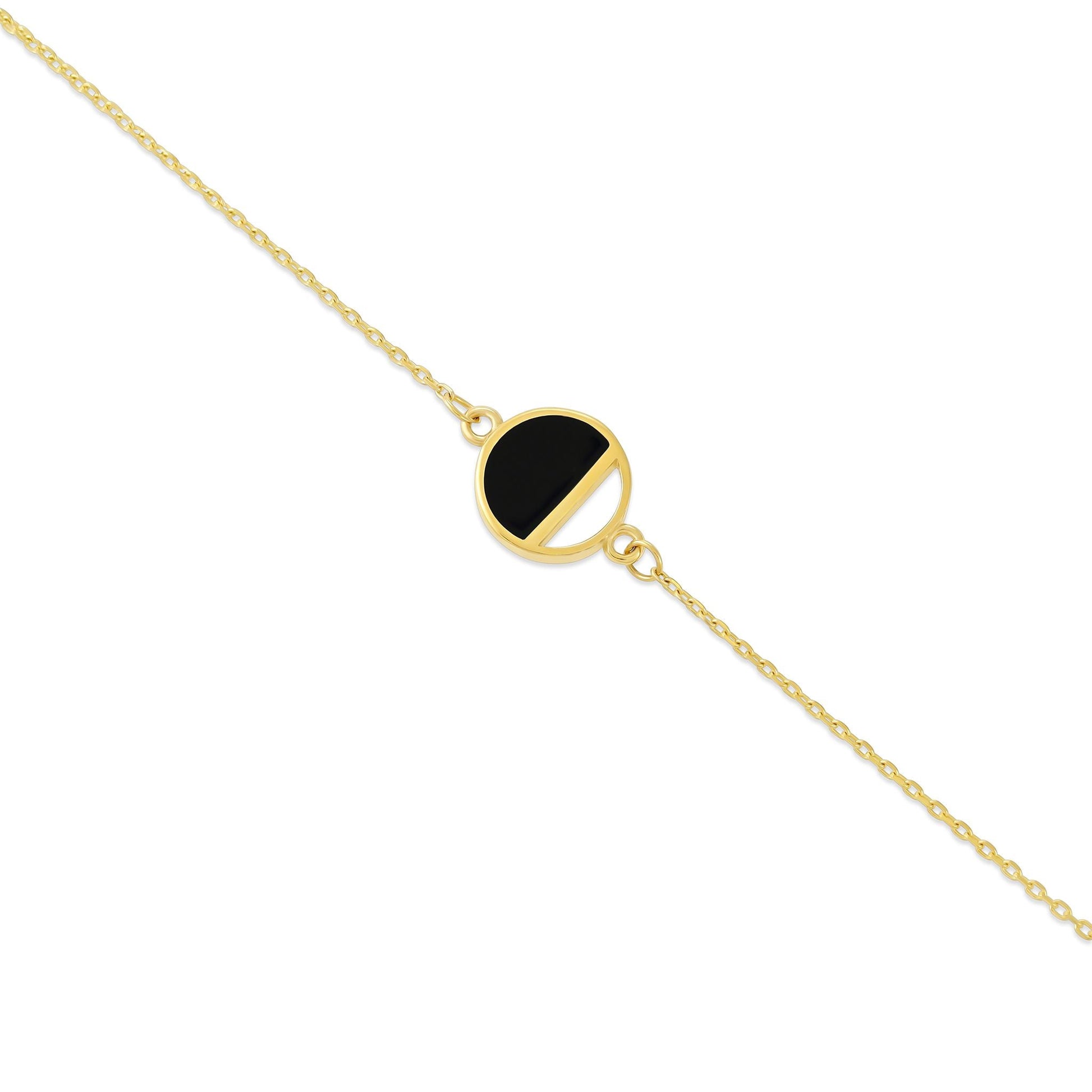 9ct Yellow Gold Black Enamel Circle Detail Bracelet BRG0020 - FJewellery