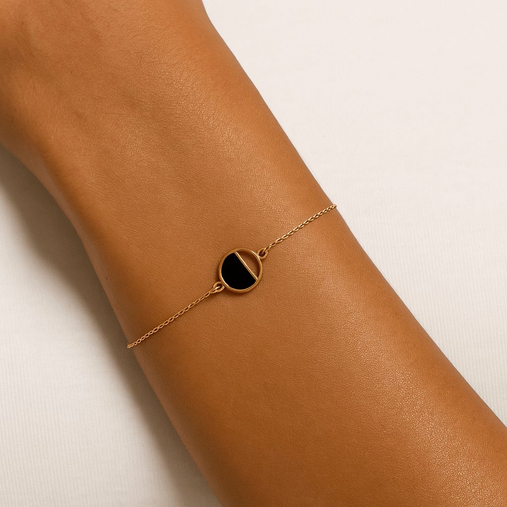 9ct Yellow Gold Black Enamel Circle Detail Bracelet BRG0020 - FJewellery