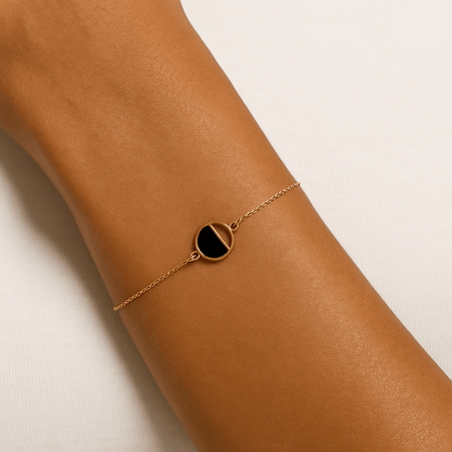 9ct Yellow Gold Black Enamel Circle Detail Bracelet BRG0020 - FJewellery