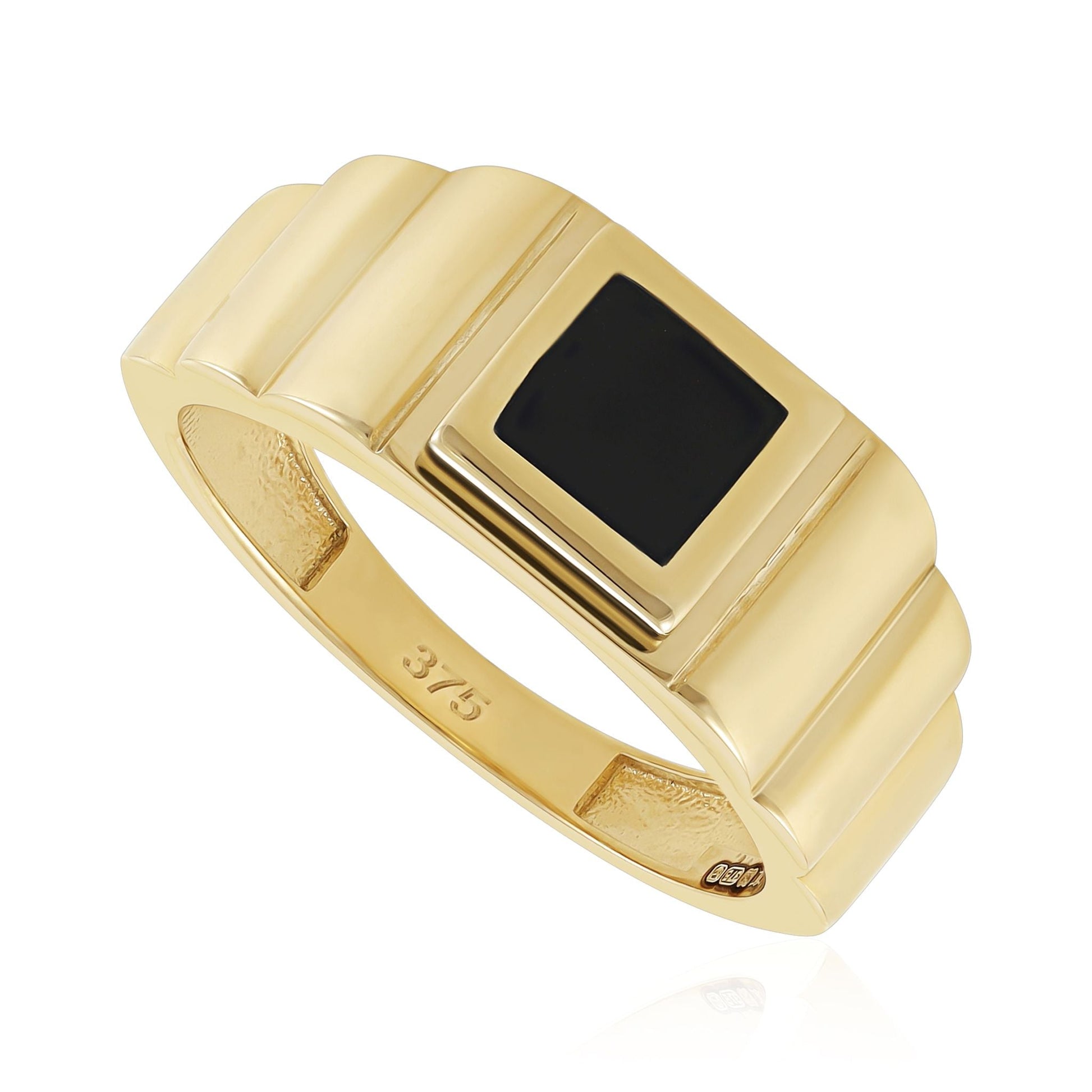 9ct Yellow Gold Black Enamel Signet Ring - FJewellery