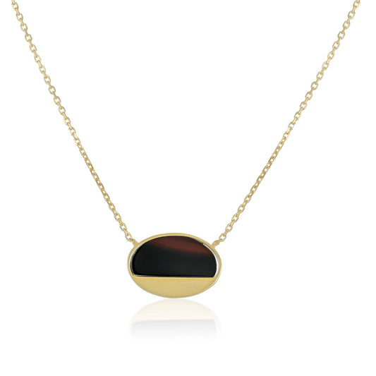 9ct Yellow Gold Black Gemstone Pendant Necklace - FJewellery