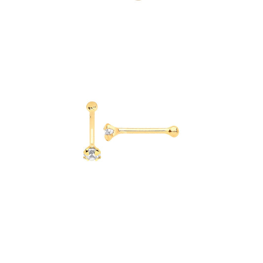 9ct Yellow gold Claw set Cubic zirconia Nose Pin Stud - FJewellery