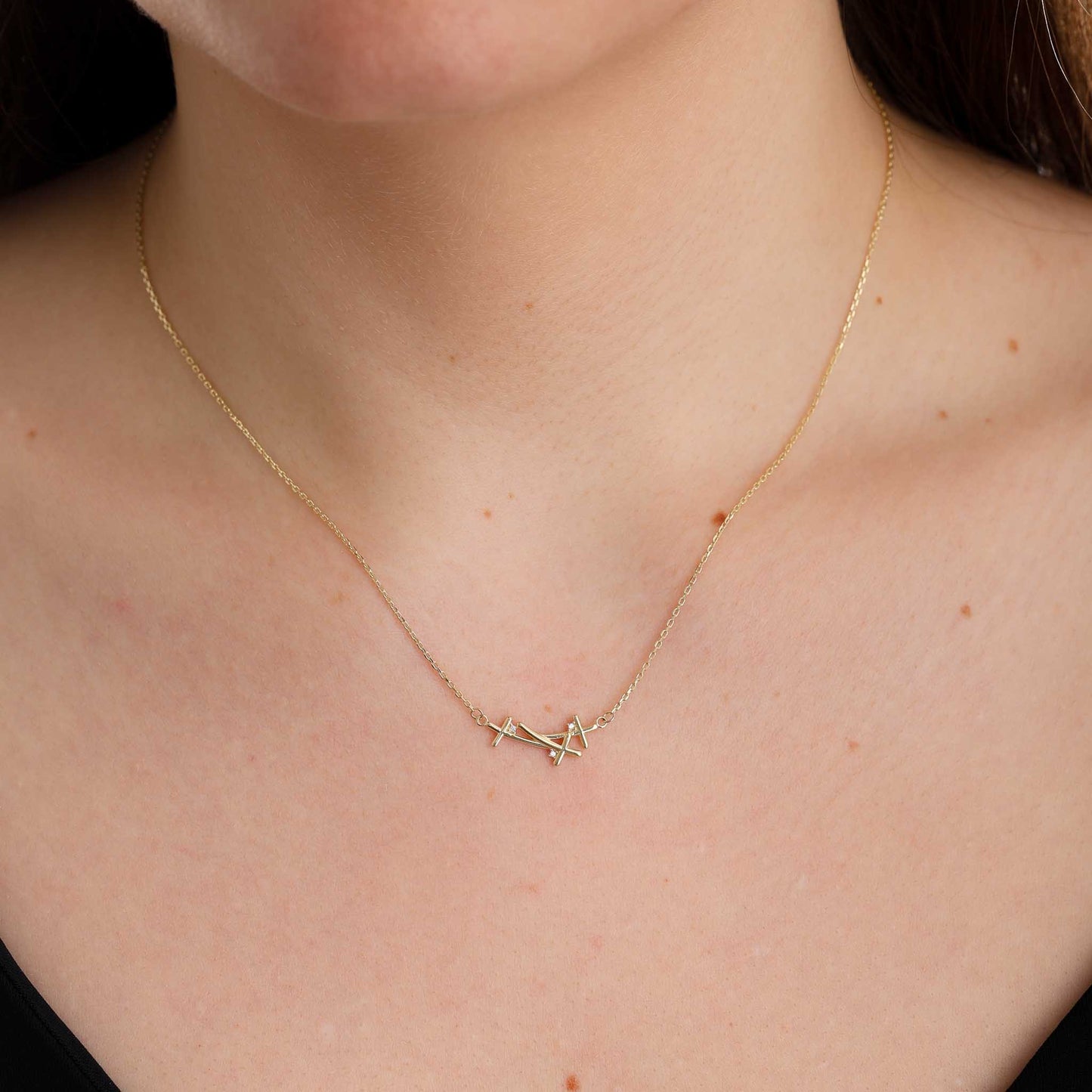 9ct Yellow Gold Cluster Cross Pendant Necklace - FJewellery