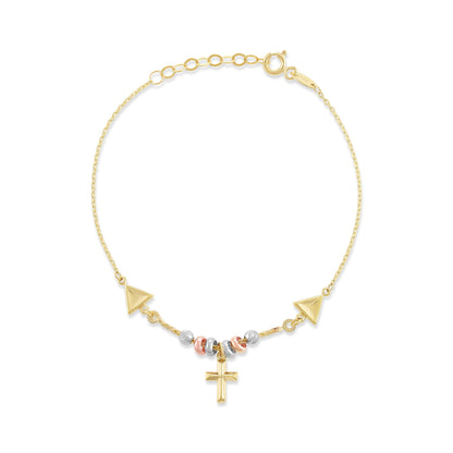 9ct Yellow Gold Cross Charm Bracelet - FJewellery
