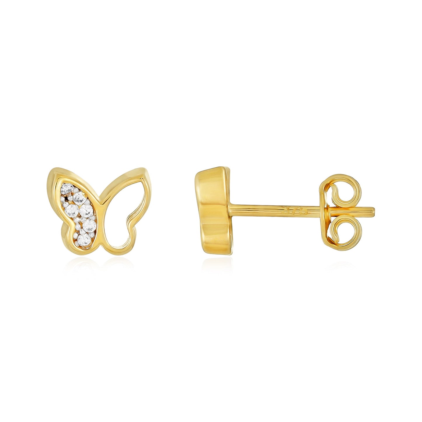 9ct Yellow Gold Cubic Zirconia Butterfly Stud Earrings - FJewellery