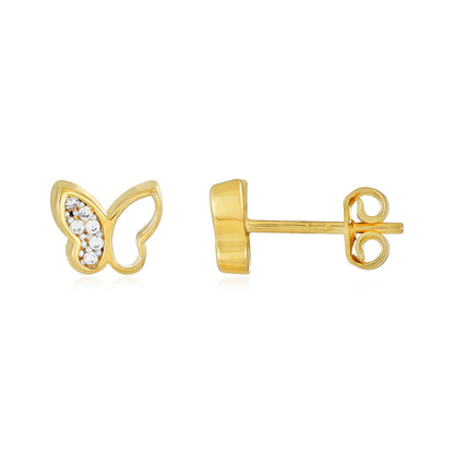 9ct Yellow Gold Cubic Zirconia Butterfly Stud Earrings - FJewellery