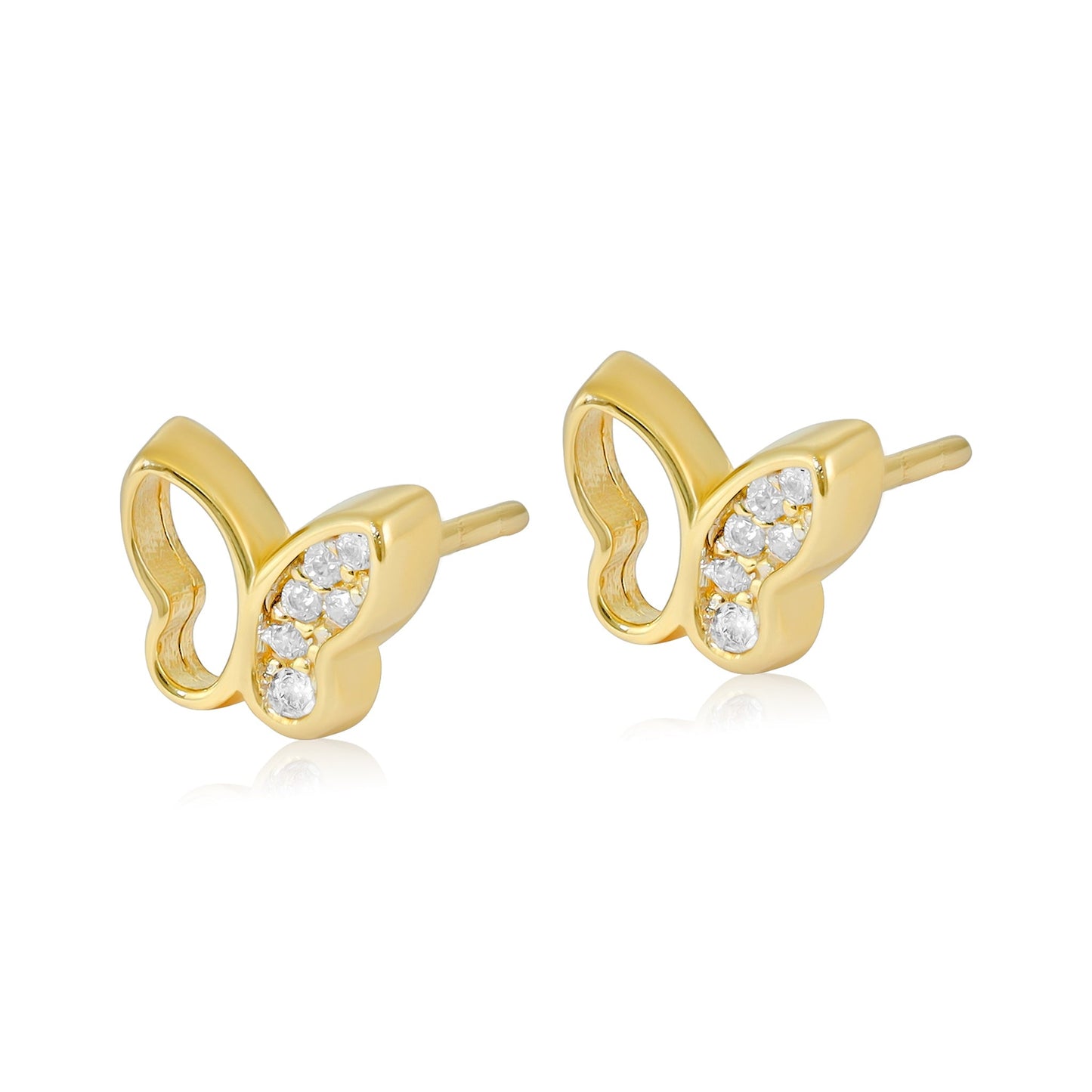 9ct Yellow Gold Cubic Zirconia Butterfly Stud Earrings - FJewellery