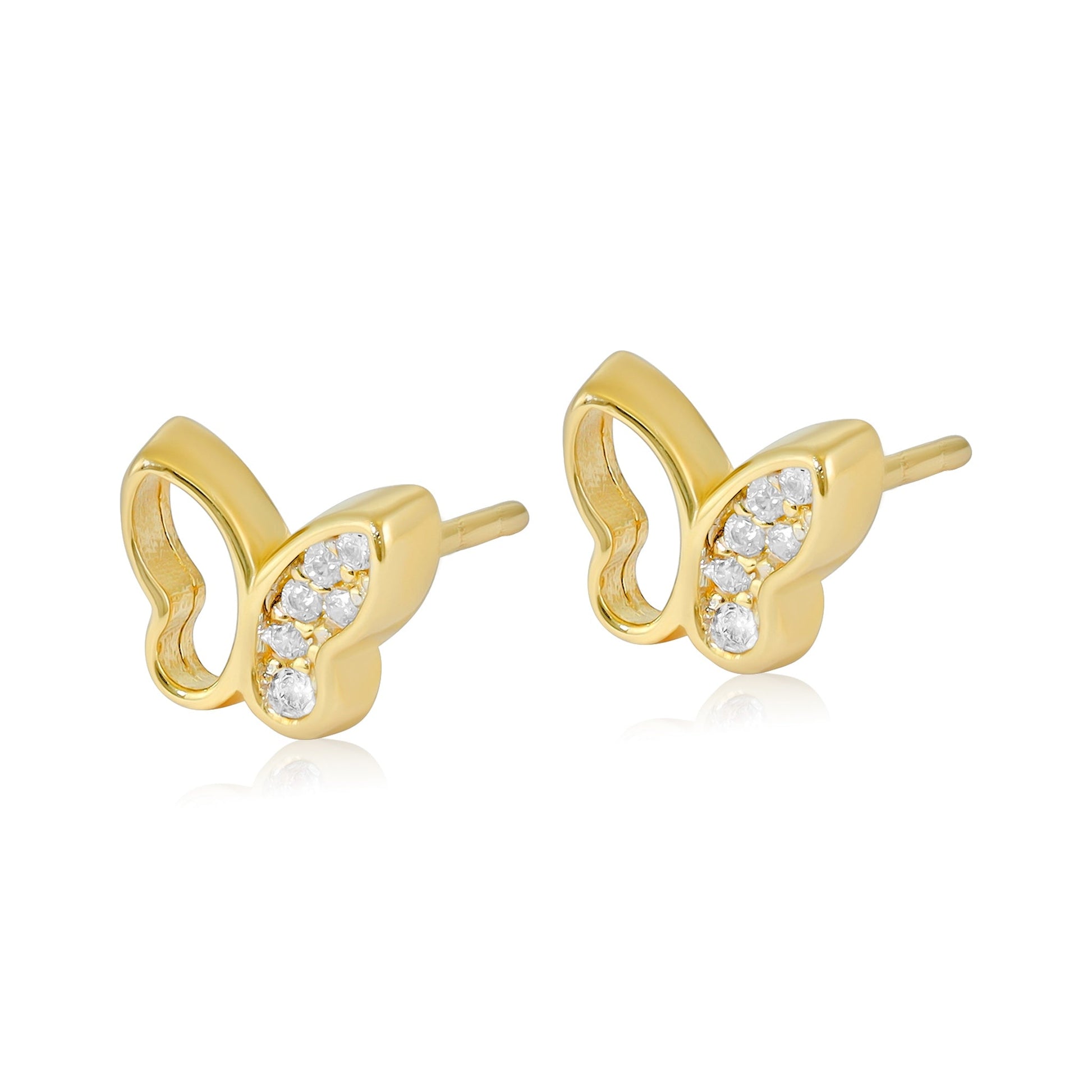 9ct Yellow Gold Cubic Zirconia Butterfly Stud Earrings - FJewellery