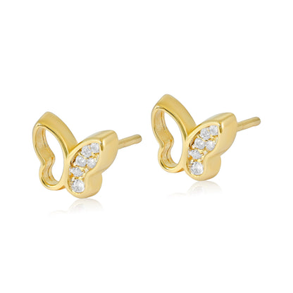9ct Yellow Gold Cubic Zirconia Butterfly Stud Earrings - FJewellery