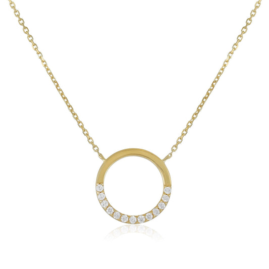 9ct Yellow Gold Cubic Zirconia Circle Detail Necklace - FJewellery