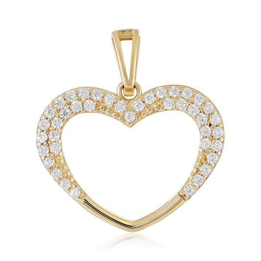 9ct Yellow Gold Cubic Zirconia Detail Heart Pendant PNG0003 - FJewellery