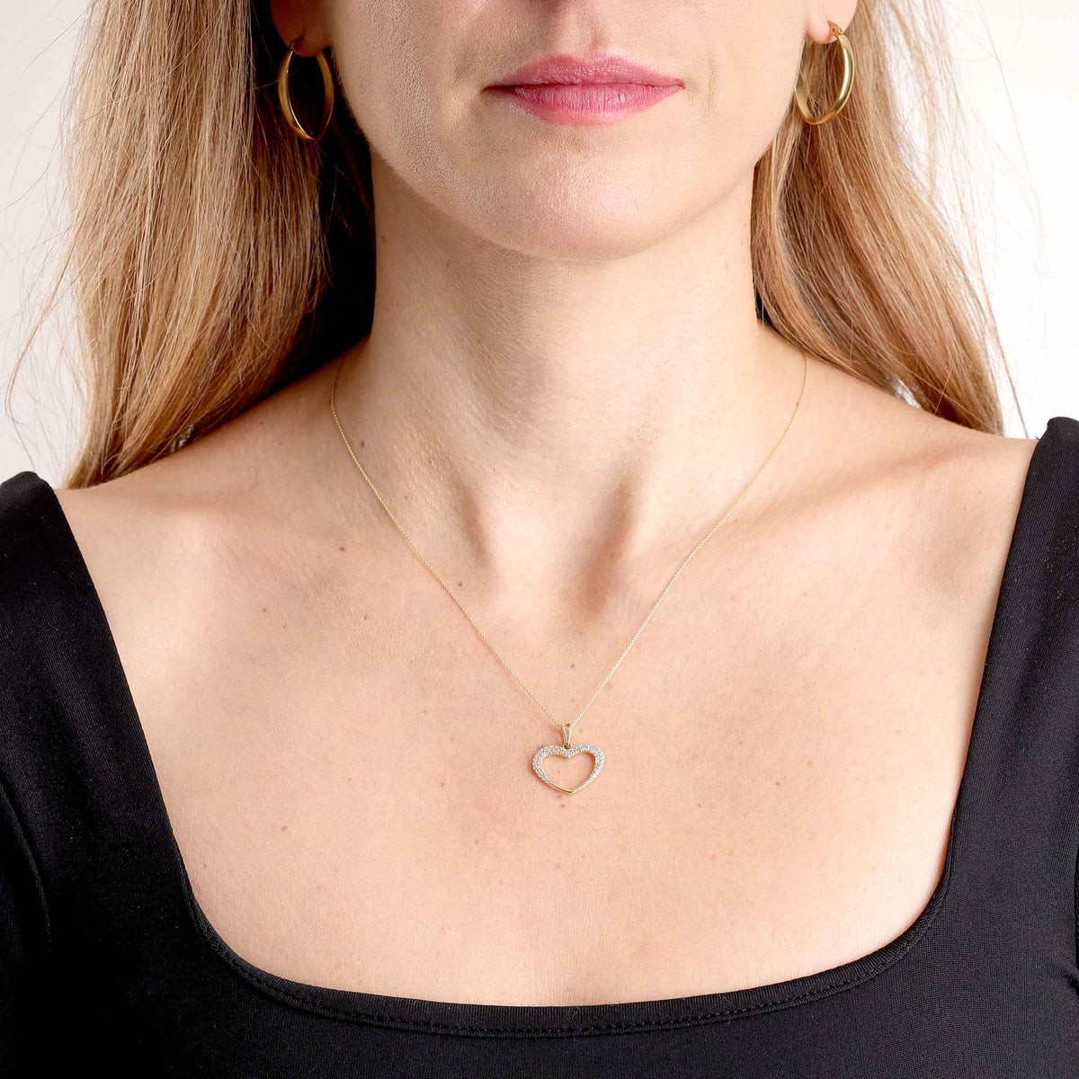9ct Yellow Gold Cubic Zirconia Detail Heart Pendant PNG0003 - FJewellery