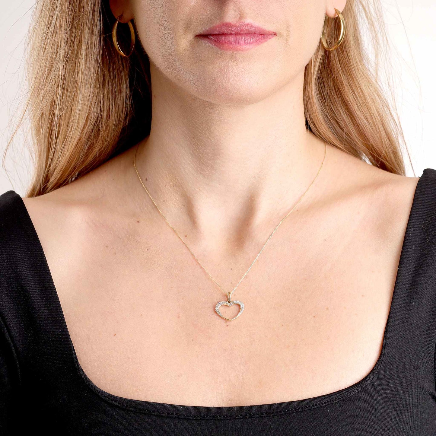 9ct Yellow Gold Cubic Zirconia Detail Heart Pendant PNG0003 - FJewellery
