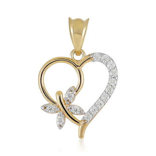 9ct Yellow Gold Cubic Zirconia Heart and Butterfly Pendant - FJewellery
