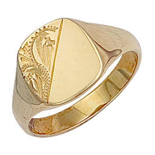 9ct Yellow Gold Cushion Engraved Signet Ring 11 x 13mm - FJewellery