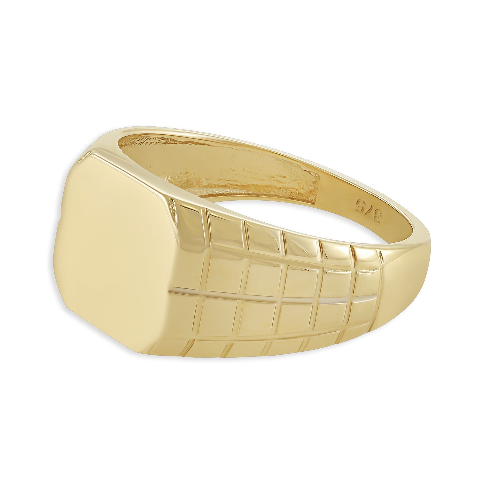 9ct Yellow Gold Detail Signet Ring - FJewellery