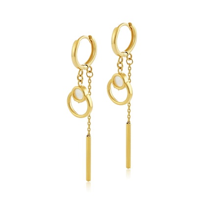 9ct Yellow Gold Double Drop Circle and Spike Earrings - FJewellery