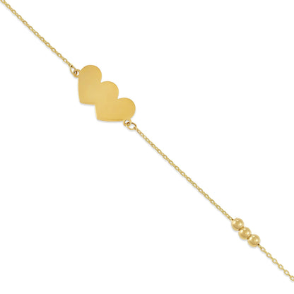 9ct Yellow Gold Double Heart Design Bracelet - FJewellery
