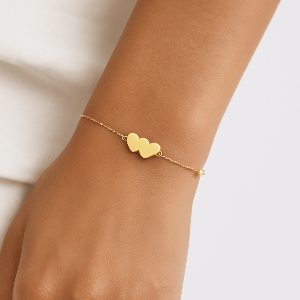 9ct Yellow Gold Double Heart Design Bracelet - FJewellery