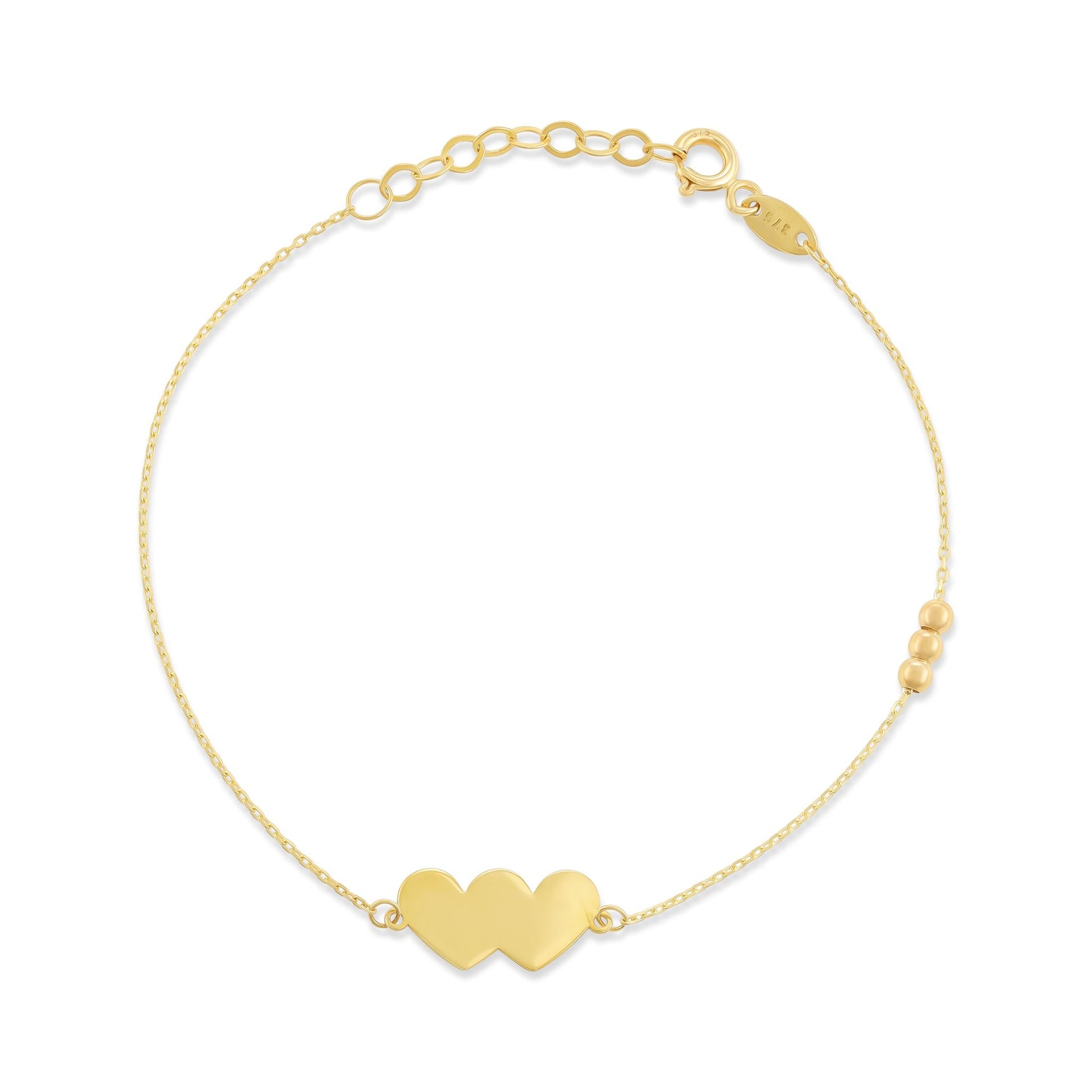 9ct Yellow Gold Double Heart Design Bracelet - FJewellery