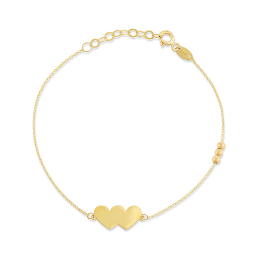 9ct Yellow Gold Double Heart Design Bracelet - FJewellery