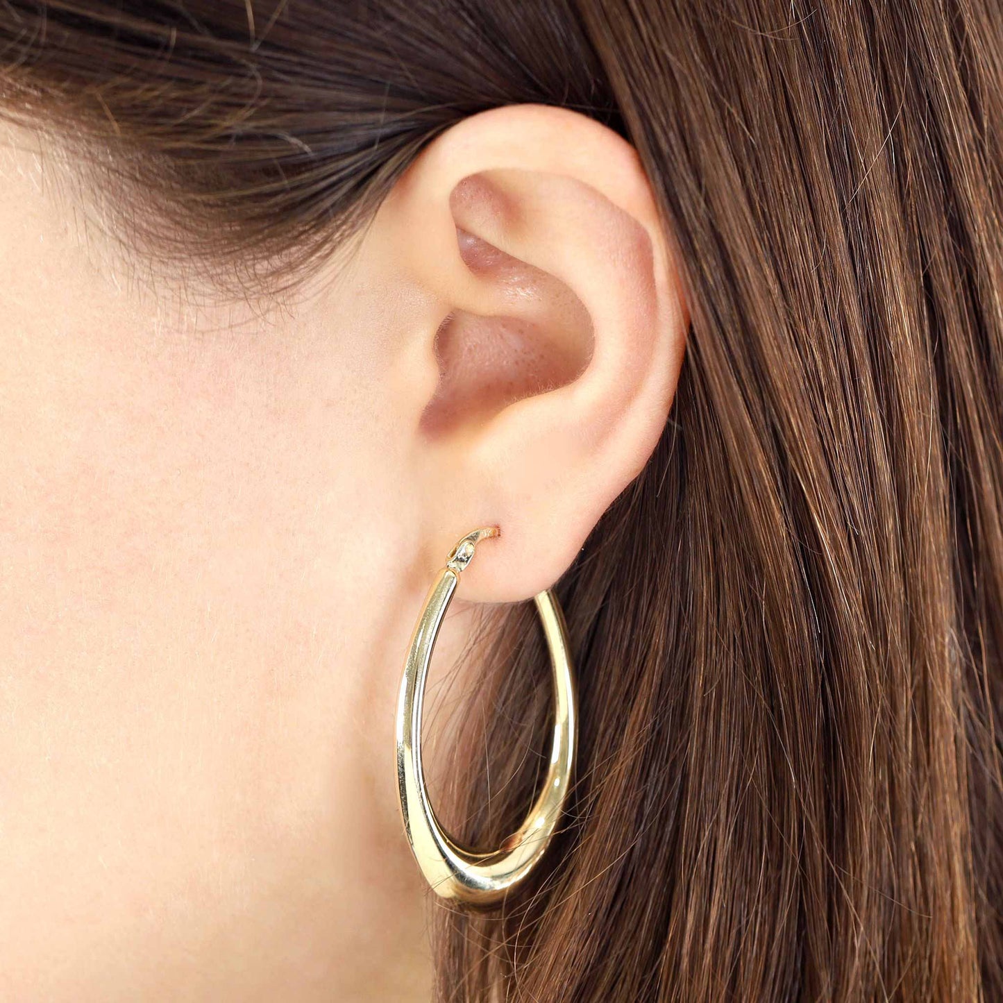 9ct Yellow Gold Elongated Hoop Earrings - FJewellery