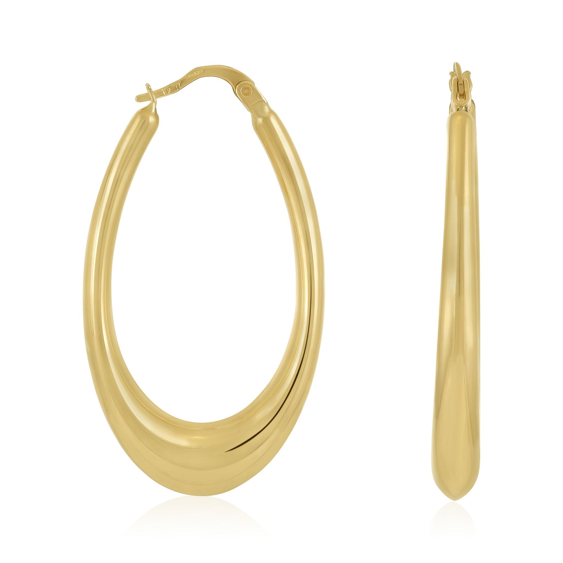 9ct Yellow Gold Elongated Hoop Earrings - FJewellery