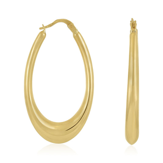 9ct Yellow Gold Elongated Hoop Earrings - FJewellery