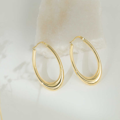 9ct Yellow Gold Elongated Hoop Earrings - FJewellery