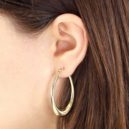 9ct Yellow Gold Elongated Hoop Earrings - FJewellery