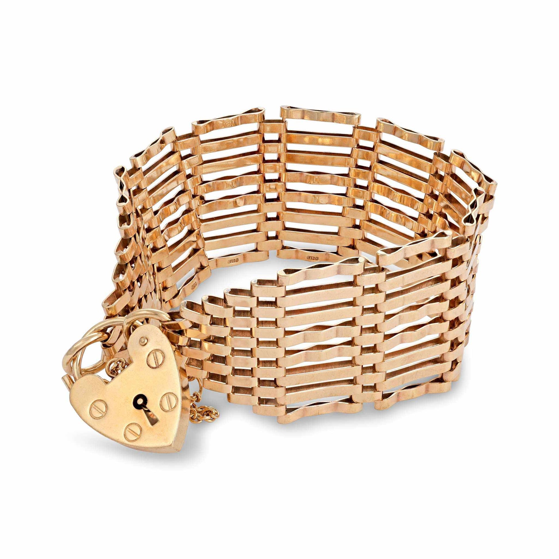 9ct yellow gold gate bracelet with heart charm 02033208 - FJewellery