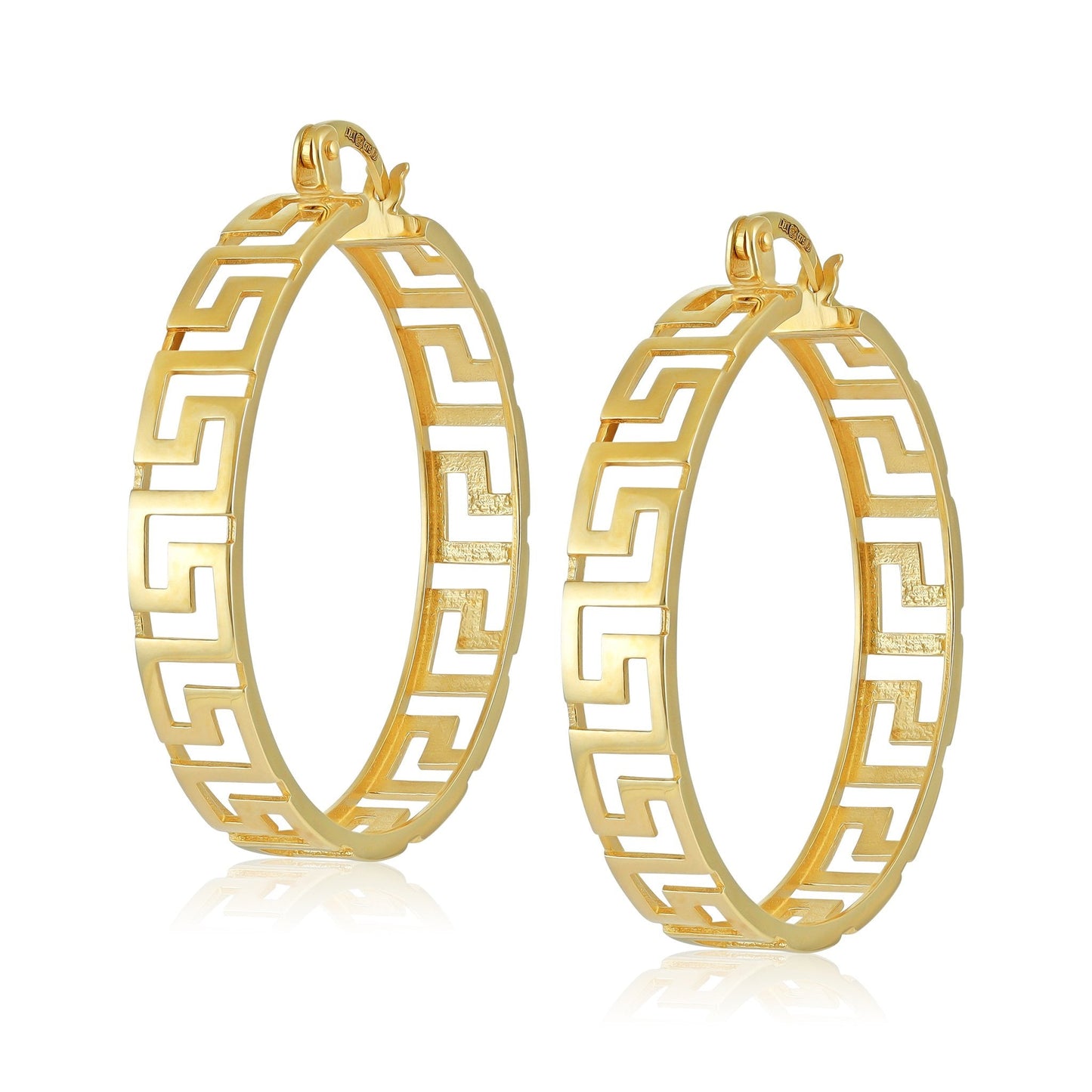 9ct Yellow Gold Greek Key Hoop Earrings - FJewellery