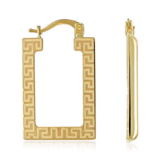 9ct Yellow Gold Greek Key Square Design Earrings - FJewellery